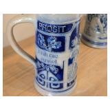 Vintage 6 1/2" Beer Stein (Germany) - Traditional German Life theme Salt Glazed Stoneware - titled  Halt MaB und Zeit (Keep Measure and Goal)