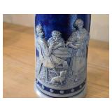 Vintage 6 1/2" Beer Stein (Germany) - Traditional German Life theme Salt Glazed Stoneware - titled  Halt MaB und Zeit (Keep Measure and Goal)