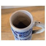 Vintage 6 1/2" Beer Stein (Germany) - Traditional German Life theme Salt Glazed Stoneware - titled  Halt MaB und Zeit (Keep Measure and Goal)