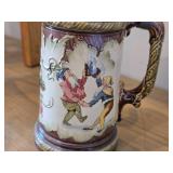 Vintage 1895 Mettlach Villeray & Boch Three Gnomes Dancing Playing Bagpipes Lidded Beer Stein #2184 .5-Liter x 8"
