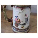 Vintage 1895 Mettlach Villeray & Boch Three Gnomes Dancing Playing Bagpipes Lidded Beer Stein #2184 .5-Liter x 8"