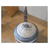 Vintage 1895 Mettlach Villeray & Boch Three Gnomes Dancing Playing Bagpipes Lidded Beer Stein #2184 .5-Liter x 8"
