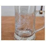 Lot of (2) Vintage Beer Steins (Germany) - Heavy Glass with Pewter Lid and Etched Fish Design 7", Clear Body with Pewter Lid 6"