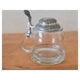 Lot of (2) Vintage Beer Steins (Germany) - Heavy Glass with Pewter Lid and Etched Fish Design 7", Clear Body with Pewter Lid 6"