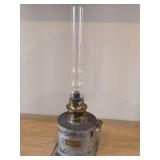 Vintage Tryg 14" Petrol / Kerosene Table Lamp with Metal Base and Tall Glass Chimney
