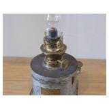Vintage Tryg 14" Petrol / Kerosene Table Lamp with Metal Base and Tall Glass Chimney