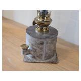 Vintage Tryg 14" Petrol / Kerosene Table Lamp with Metal Base and Tall Glass Chimney