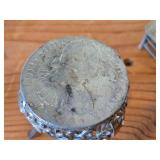 88-grams (total) Sterling Silver Miniature Collectibles - Coin-Top Patio Table, Rocking Chair and (2) Dining Side Chairs