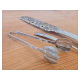 Lot of (6) 173-grams (total) - Sterling: 75-grams, 830S: 99-grams Sterling Silver Housewares - Spoon, Salt and Pepper Shakers, Tong, Forks (x2)