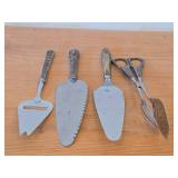 360-grams (total) Sterling Silver Housewares - Pie / Cake Servers (x2), Scissor-style Serving Tong + 830S Silver Cheese Slicer