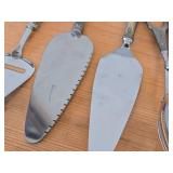 360-grams (total) Sterling Silver Housewares - Pie / Cake Servers (x2), Scissor-style Serving Tong + 830S Silver Cheese Slicer