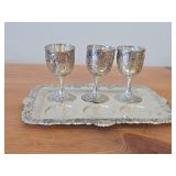 870-grams (total) Silverplated Serving Tray + (3) Goblet Cups