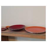 Lot of (5) Enameled Aluminum Housewares by Emalox (Norway) - 12-1/4" Plates (x2), Candleholder, 4" Bowl and 11" Serving Bowl