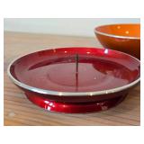 Lot of (5) Enameled Aluminum Housewares by Emalox (Norway) - 12-1/4" Plates (x2), Candleholder, 4" Bowl and 11" Serving Bowl