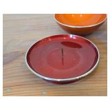 Lot of (5) Enameled Aluminum Housewares by Emalox (Norway) - 12-1/4" Plates (x2), Candleholder, 4" Bowl and 11" Serving Bowl