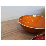 Lot of (5) Enameled Aluminum Housewares by Emalox (Norway) - 12-1/4" Plates (x2), Candleholder, 4" Bowl and 11" Serving Bowl