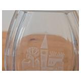 Scandi Glass Table Vase with Etched Village and Harbor Scene by Hadeland Glass (Norway)