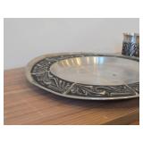 Lot of (4) Vintage Pewter Housewares (Norway) - Beaker, 11-1/2" Serving Platter, Collectible Dish (x2)