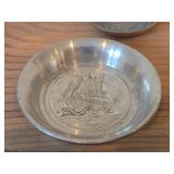 Lot of (4) Vintage Pewter Housewares (Norway) - Beaker, 11-1/2" Serving Platter, Collectible Dish (x2)