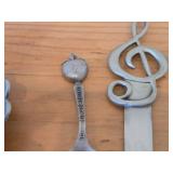 Lot of (4) Vintage Pewter Housewares - Candleholder, Letter Opener and Spoons (x2)