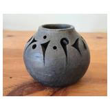 Handmade Reticulated Black Clay Pottery 4" x 5"
