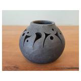 Handmade Reticulated Black Clay Pottery 4" x 5"