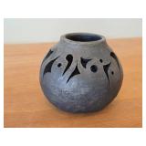 Handmade Reticulated Black Clay Pottery 4" x 5"