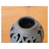 Handmade Reticulated Black Clay Pottery 4" x 5"