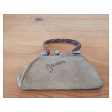 Vintage Leather Handbag w/ Unique Kisslock Hardware and Featuring Aurora on one side & West Baden Springs Indiana on the other side with Small Coin Purse