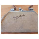 Vintage Leather Handbag w/ Unique Kisslock Hardware and Featuring Aurora on one side & West Baden Springs Indiana on the other side with Small Coin Purse
