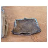 Vintage Leather Handbag w/ Unique Kisslock Hardware and Featuring Aurora on one side & West Baden Springs Indiana on the other side with Small Coin Purse