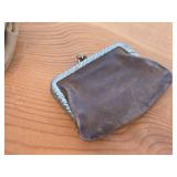 Vintage Leather Handbag w/ Unique Kisslock Hardware and Featuring Aurora on one side & West Baden Springs Indiana on the other side with Small Coin Purse
