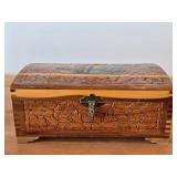 Vintage Farmhouse by the River theme Carved Wooden Trinket / Jewelry Box with Latch Closure + Lock + Key | Mirrored on Inside 11" x 6 1/4" x 4 1/2"