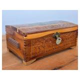 Vintage Farmhouse by the River theme Carved Wooden Trinket / Jewelry Box with Latch Closure + Lock + Key | Mirrored on Inside 11" x 6 1/4" x 4 1/2"