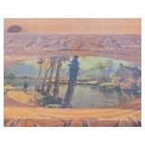 Vintage Farmhouse by the River theme Carved Wooden Trinket / Jewelry Box with Latch Closure + Lock + Key | Mirrored on Inside 11" x 6 1/4" x 4 1/2"