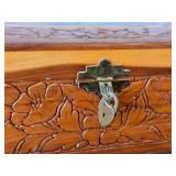 Vintage Farmhouse by the River theme Carved Wooden Trinket / Jewelry Box with Latch Closure + Lock + Key | Mirrored on Inside 11" x 6 1/4" x 4 1/2"