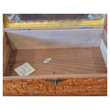 Vintage Farmhouse by the River theme Carved Wooden Trinket / Jewelry Box with Latch Closure + Lock + Key | Mirrored on Inside 11" x 6 1/4" x 4 1/2"