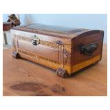Vintage Pilgrim Village theme Carved Wooden Trinket / Jewelry Box with Latch Closure 11" x 6" x 4"