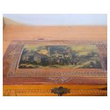 Vintage Pilgrim Village theme Carved Wooden Trinket / Jewelry Box with Latch Closure 11" x 6" x 4"