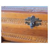 Vintage Pilgrim Village theme Carved Wooden Trinket / Jewelry Box with Latch Closure 11" x 6" x 4"