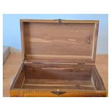 Vintage Pilgrim Village theme Carved Wooden Trinket / Jewelry Box with Latch Closure 11" x 6" x 4"