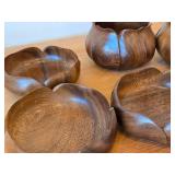 Lot of (7) Vintage Hand carved Monkey Pod Wood Housewares - Lotus Bowl (x2), Flower Bowl (x3), Spoons (x2)