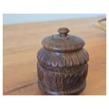 Vintage Hand carved Wood Lidded Jar (Signed) 3 1/2" x 2 3/4"