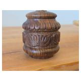 Vintage Hand carved Wood Lidded Jar (Signed) 3 1/2" x 2 3/4"