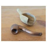 Vintage Handcrafted Wooden Tobacco Pipe with Wooden Scoop for Display / Storage