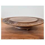 Vintage Hand carved Wood Pedestal Plate Music Box Featuring the Song Auf Wiedersehen Weggiserlied (Switzerland) 12" x 2 1/2"