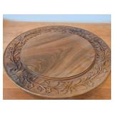 Vintage Hand carved Wood Pedestal Plate Music Box Featuring the Song Auf Wiedersehen Weggiserlied (Switzerland) 12" x 2 1/2"