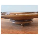 Vintage Hand carved Wood Pedestal Plate Music Box Featuring the Song Auf Wiedersehen Weggiserlied (Switzerland) 12" x 2 1/2"