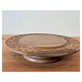 Vintage Hand carved Wood Pedestal Plate Music Box Featuring the Song Weggiserlied Schweizerlandler (Switzerland) 11" x 2 1/4"