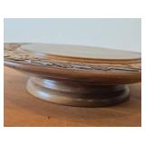 Vintage Hand carved Wood Pedestal Plate Music Box Featuring the Song Weggiserlied Schweizerlandler (Switzerland) 11" x 2 1/4"
